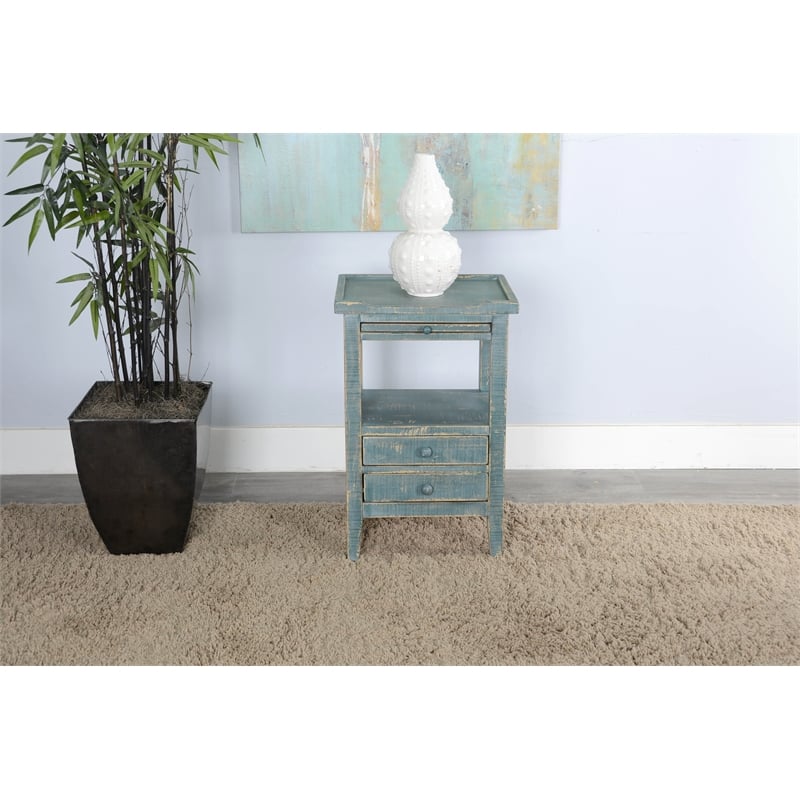 Sunny Designs Marina Sea Grass Solid Wood and Veneers Side Table