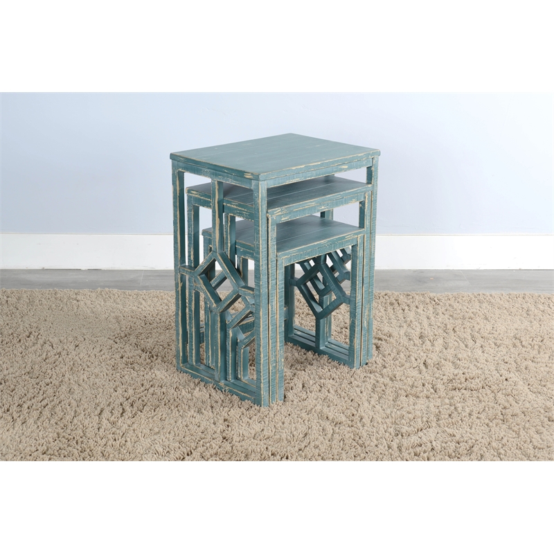 Sunny Designs Marina Sea Grass Solid Wood and Veneers Nesting Table
