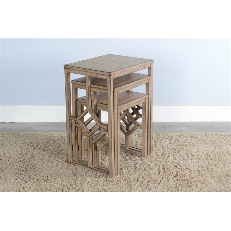 Sunny Designs Marina Solid Wood and Veneers Beach Pebble Nesting Table