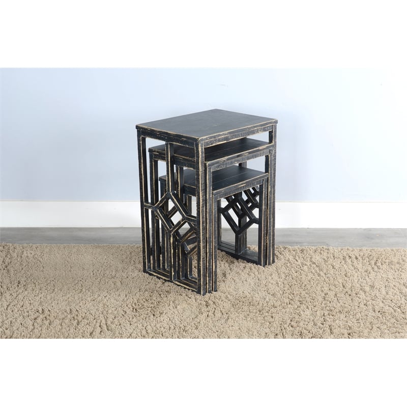 Sunny Designs Marina Black Sand Solid Wood and Veneers Nesting Table