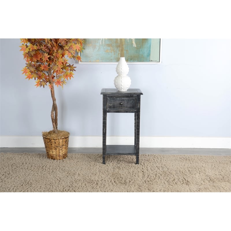 Sunny Designs Marina Wood Black Sand Side Table with Drawer