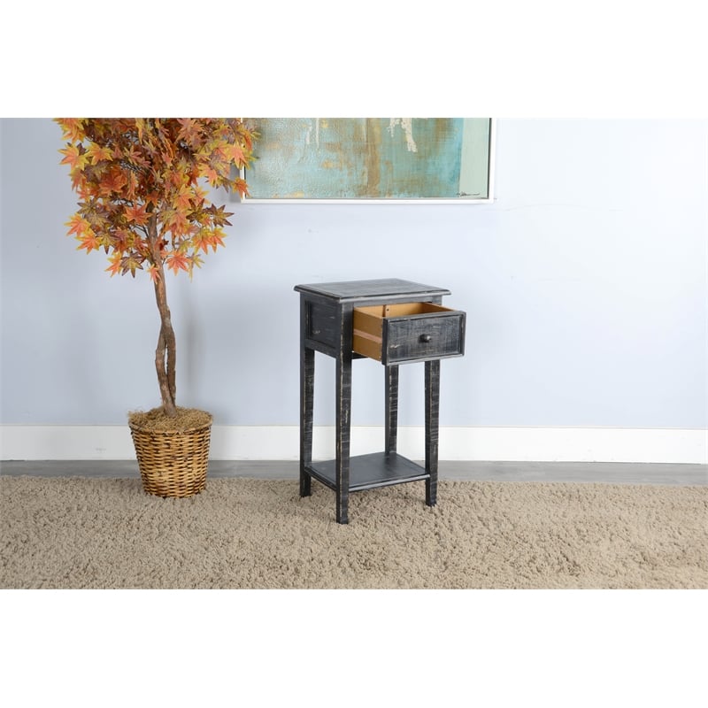 Sunny Designs Marina Wood Black Sand Side Table with Drawer