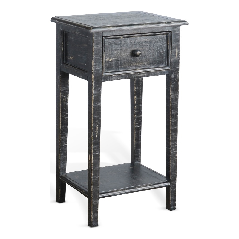 Sunny Designs Marina Wood Black Sand Side Table with Drawer