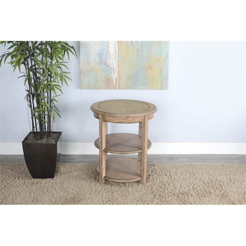 Sunny Designs Marina Oak Beach Pebble Solid Wood and Veneers Side Table