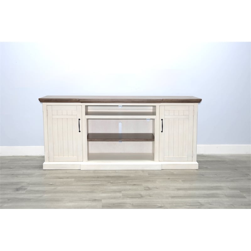Sunny Designs Pasadena Solid Wood & Marble TV Console in Natural/Off White
