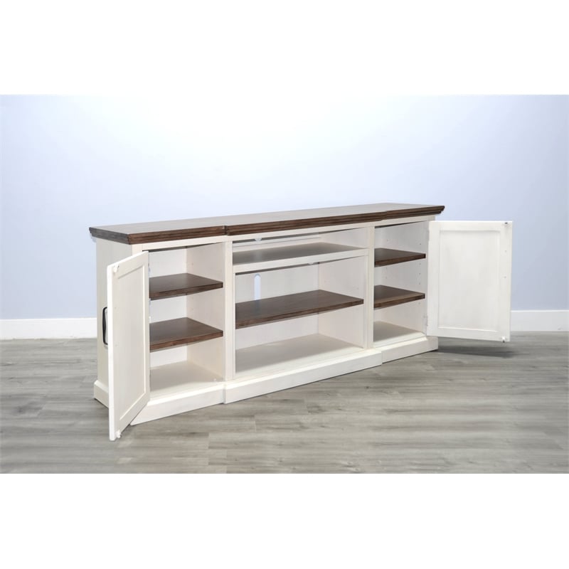 Sunny Designs Pasadena Solid Wood & Marble TV Console in Natural/Off White