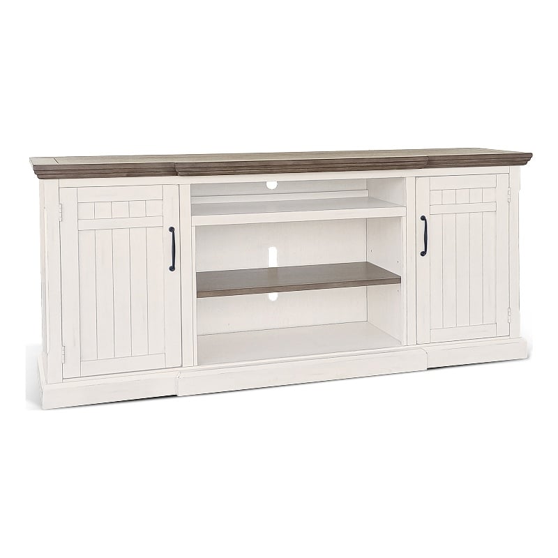 Sunny Designs Pasadena Solid Wood & Marble TV Console in Natural/Off White