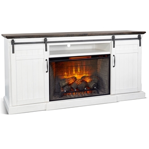Sunny Designs 78&quot Barn Door Media Console with Electric Fireplace