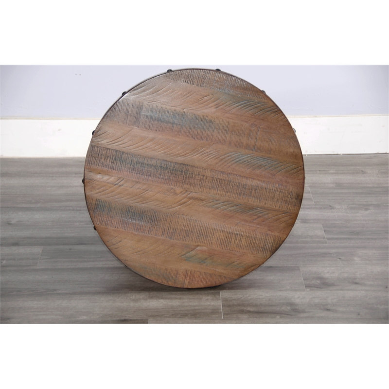 Sunny Designs Round Industrial Barrel End Table