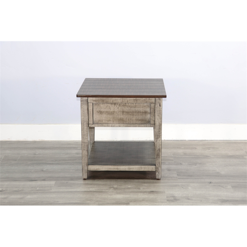 Sunny Designs Rustic Two-Tone End Table with Drawer and Open Shelf