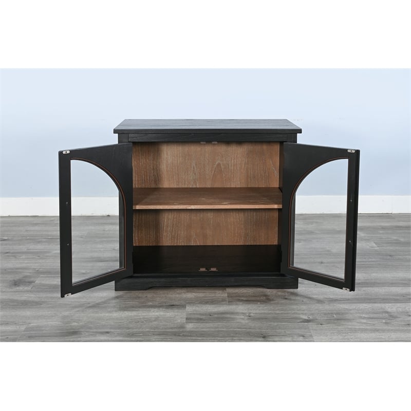 Sunny Designs Elena Wood Cabinet with Arched Glass Doors in Oak Grove/Umbra