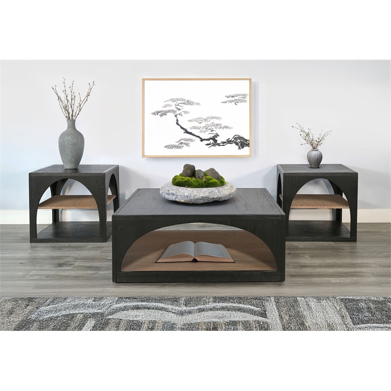 Sunny Designs Modern Wood Sofa Table with Arched Open Shelf Design