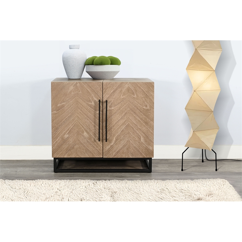 Modern Accent Cabinet with Chevron Doors and Metal Base
