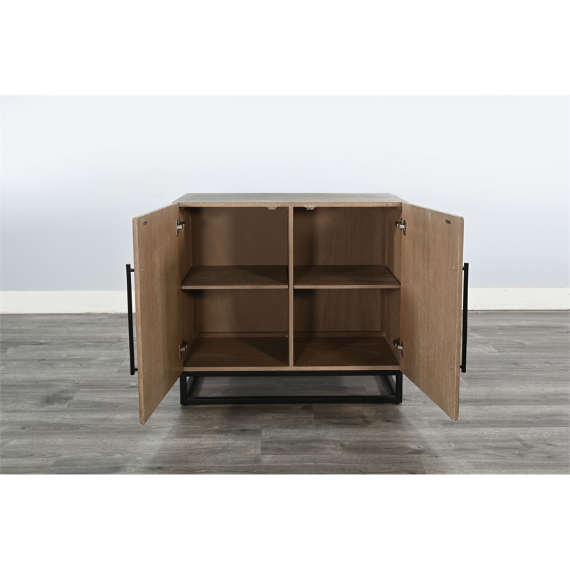 Modern Accent Cabinet with Chevron Doors and Metal Base