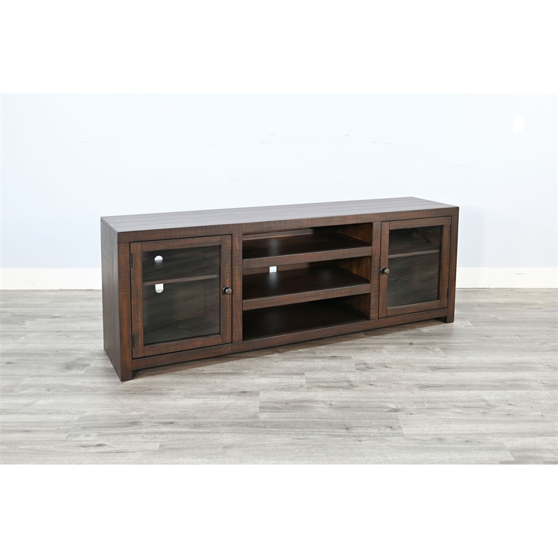 Sunny Designs 72-Inch Transitional TV Stand with Glass Cabinet Doors
