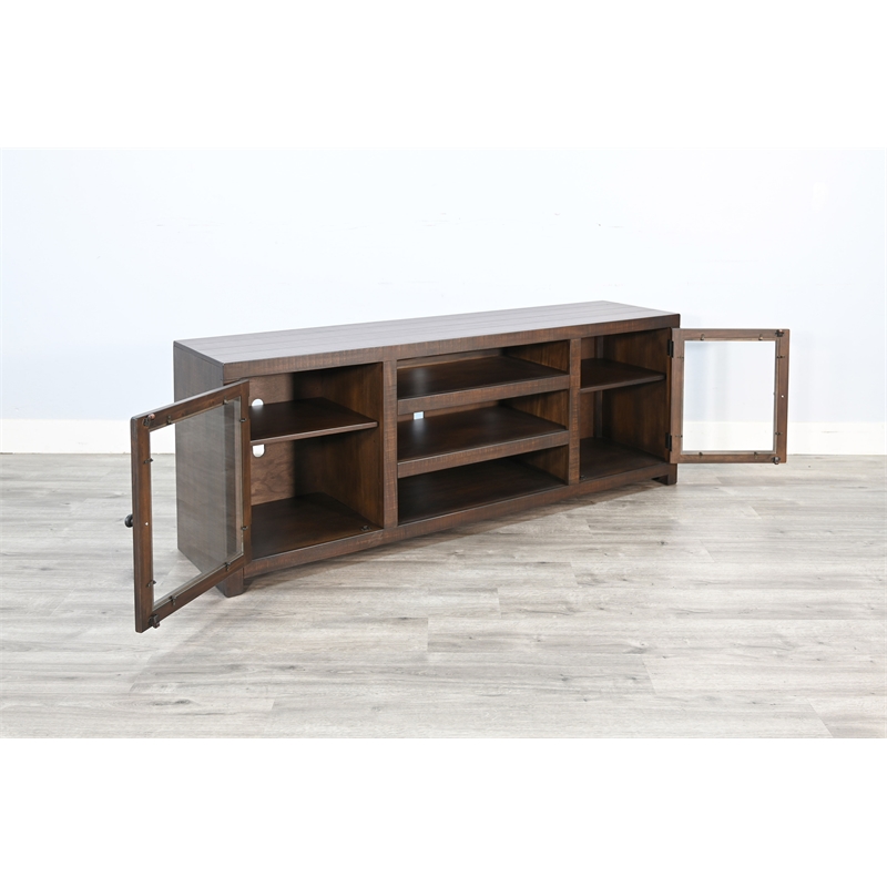 Sunny Designs 72-Inch Transitional TV Stand with Glass Cabinet Doors