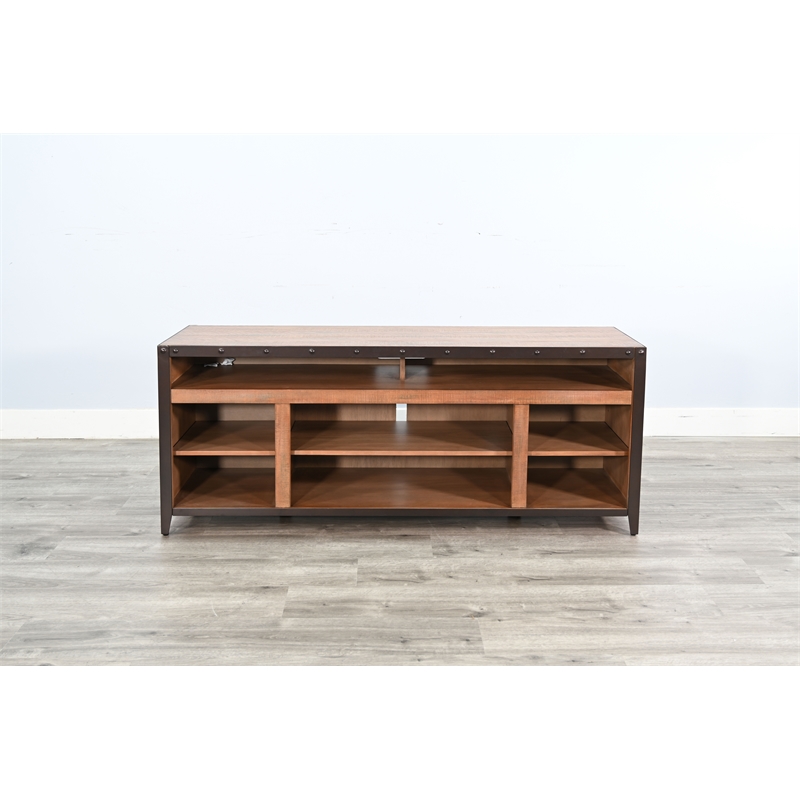 Sunny Designs Industrial TV Stand with Open Shelving and Metal Accents