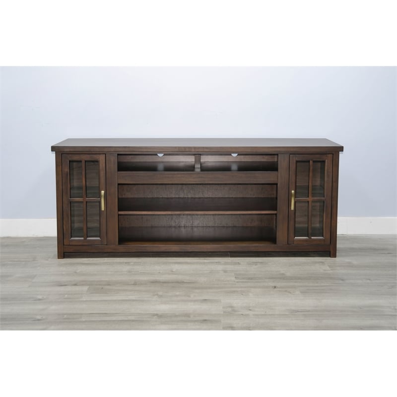 Sunny Designs 76-Inch Wide TV Stand with Glass Cabinet Doors
