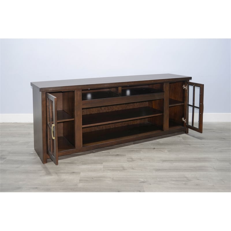 Sunny Designs 76-Inch Wide TV Stand with Glass Cabinet Doors