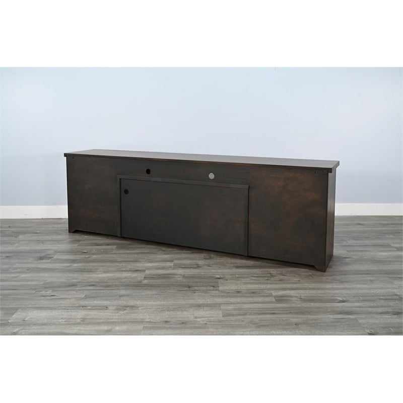 Sunny Designs 98-Inch Wide TV Stand with Glass Cabinet Doors and Open Shelving