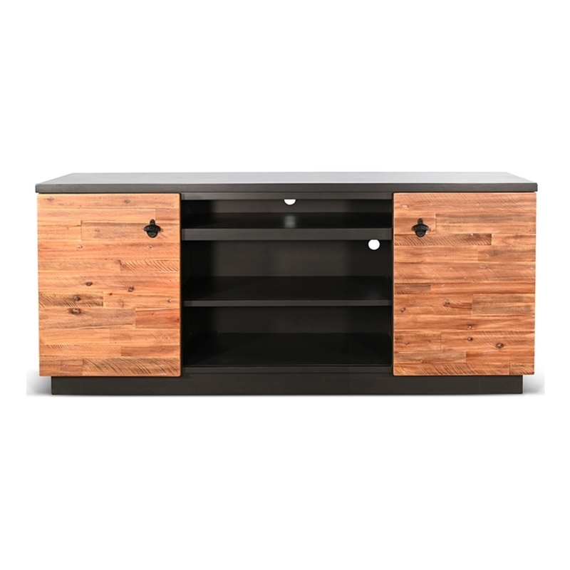 Sunny Designs Industrial Modern TV Stand with Reclaimed Wood Doors Media Cabinet