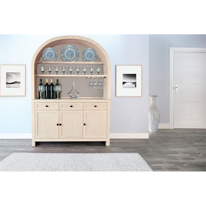 Sunny Designs Arched Wood Bar Hutch with Glass Storage
