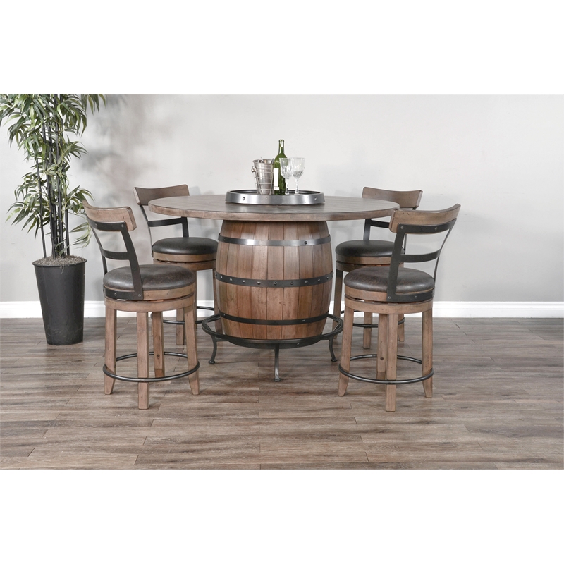 Sunny Designs Round Pub Table with Wine Barrel Set