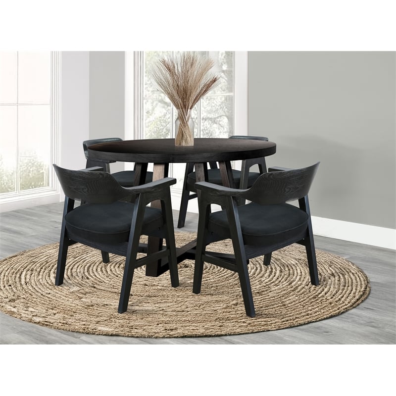 Sunny Designs Mia 5-Piece Round Wood Dining Set in Umbra Black