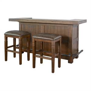 Sunny Designs 80&quot Traditional Wood Home Bar with Stools