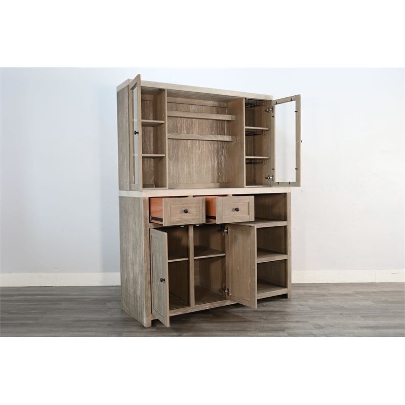 Sunny Designs Rustic Wood Bar Cabinet with Hutch