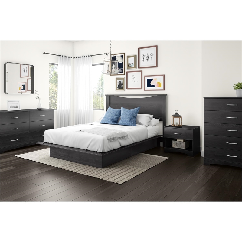 South Shore Step One Full Queen Platform Bed in Gray Oak