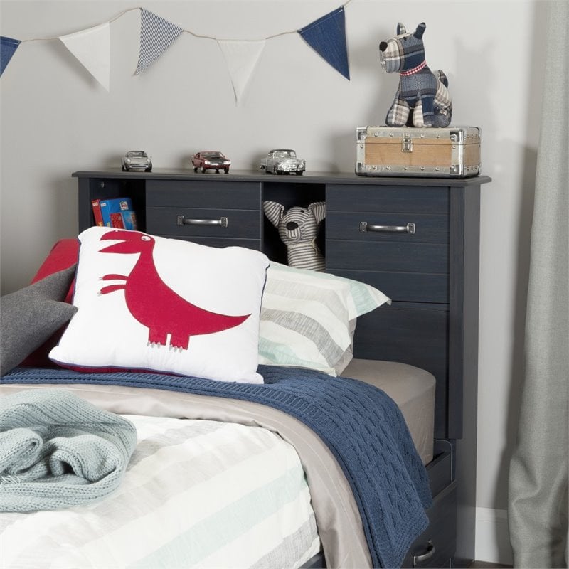 South Shore Ulysses Twin Bookcase Headboard in Blueberry