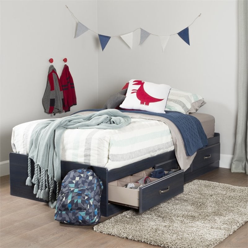 South Shore Ulysses Twin Mates Bed with 3 Drawers in Blueberry