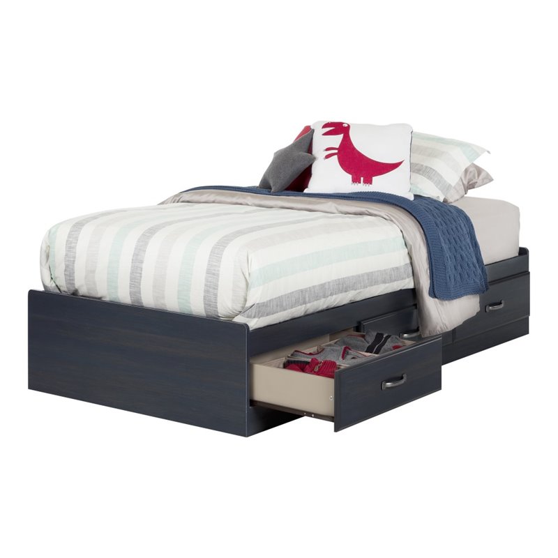 South Shore Ulysses Twin Mates Bed with 3 Drawers in Blueberry