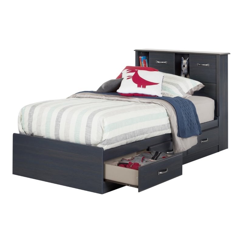 South Shore Ulysses Twin Mates Bed with 3 Drawers in Blueberry