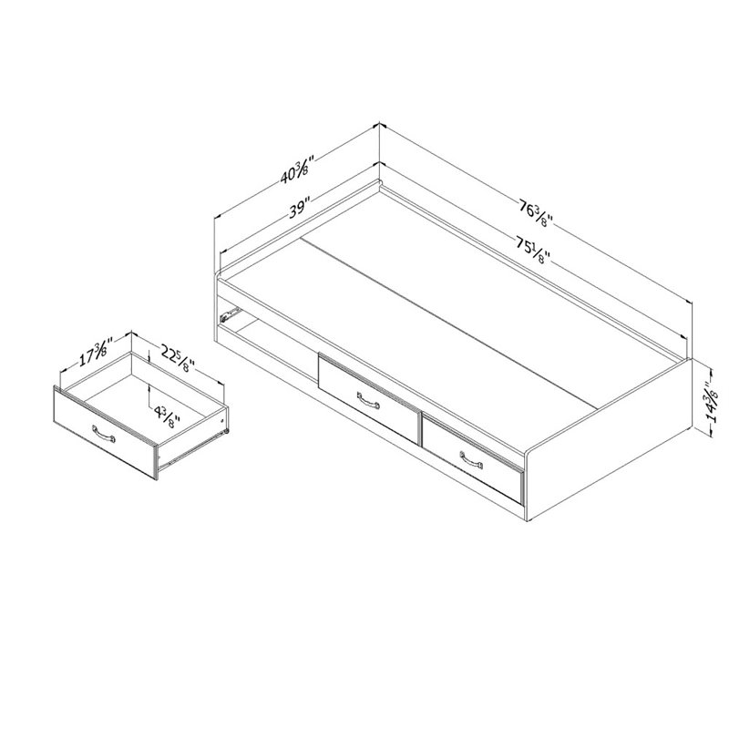 South Shore Ulysses Twin Mates Bed with 3 Drawers in Blueberry