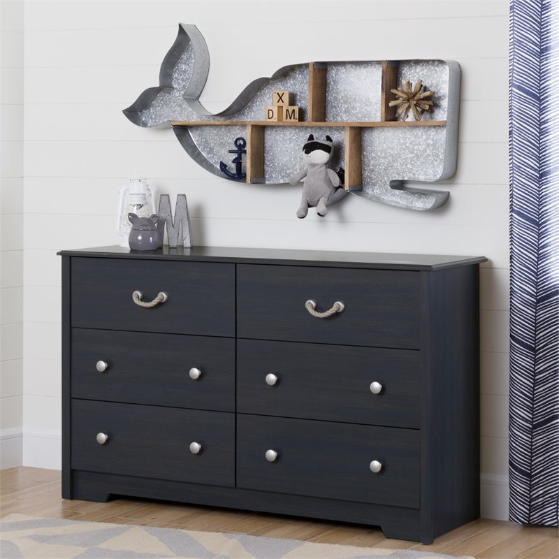 South Shore Aviron 6 Wood Drawer Dresser in Blueberry