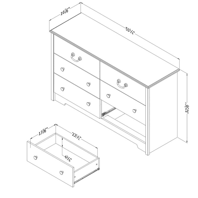 South Shore Aviron 6 Wood Drawer Dresser in Blueberry