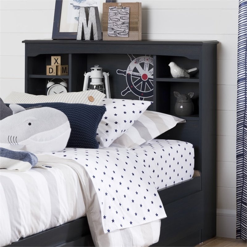 South Shore Aviron Twin Bookcase Headboard in Blueberry