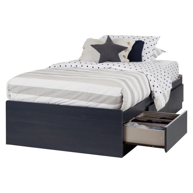 South Shore Aviron Twin Mates Bed with 3 Drawers in Blueberry
