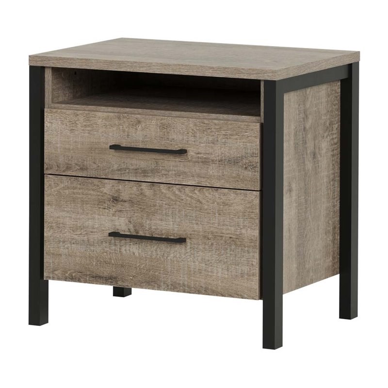 South Shore Munich 2 Drawer Nightstand in Weathered Oak
