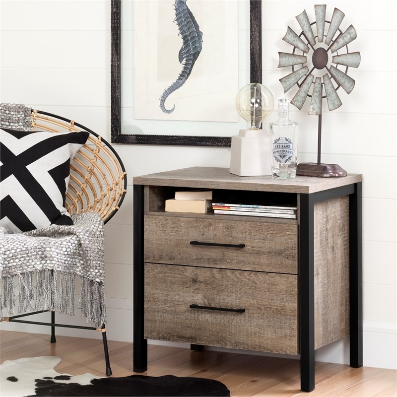 South Shore Munich 2 Drawer Nightstand in Weathered Oak