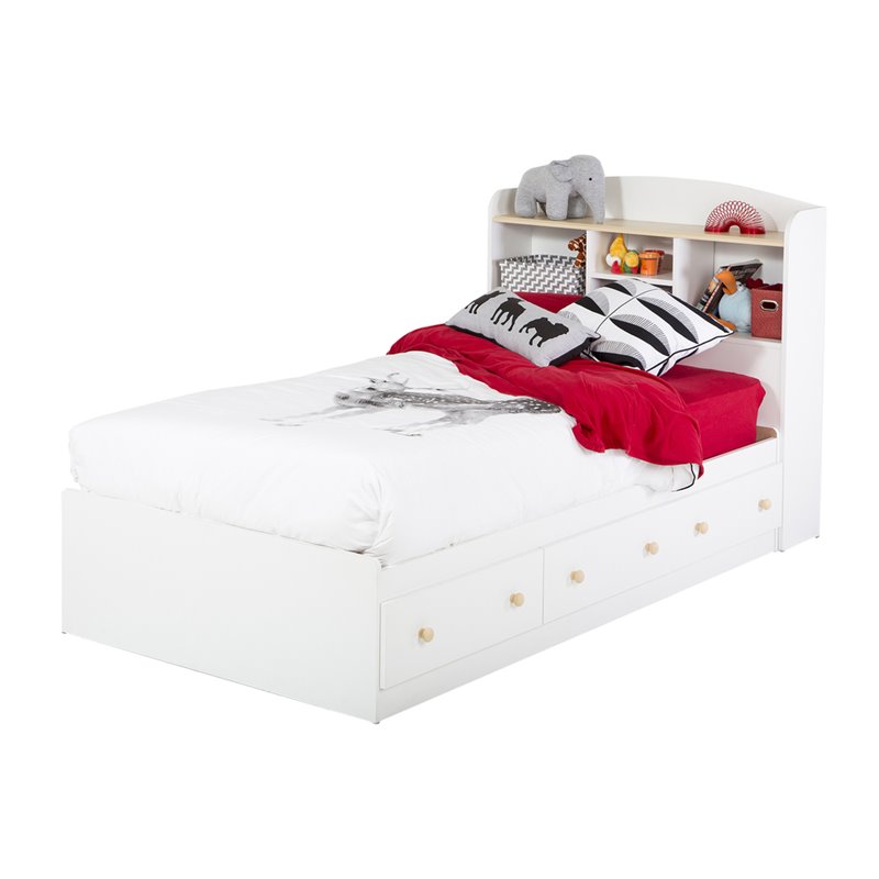 South Shore Newbury Kids Twin Bookcase Storage Bed Set in White Finish