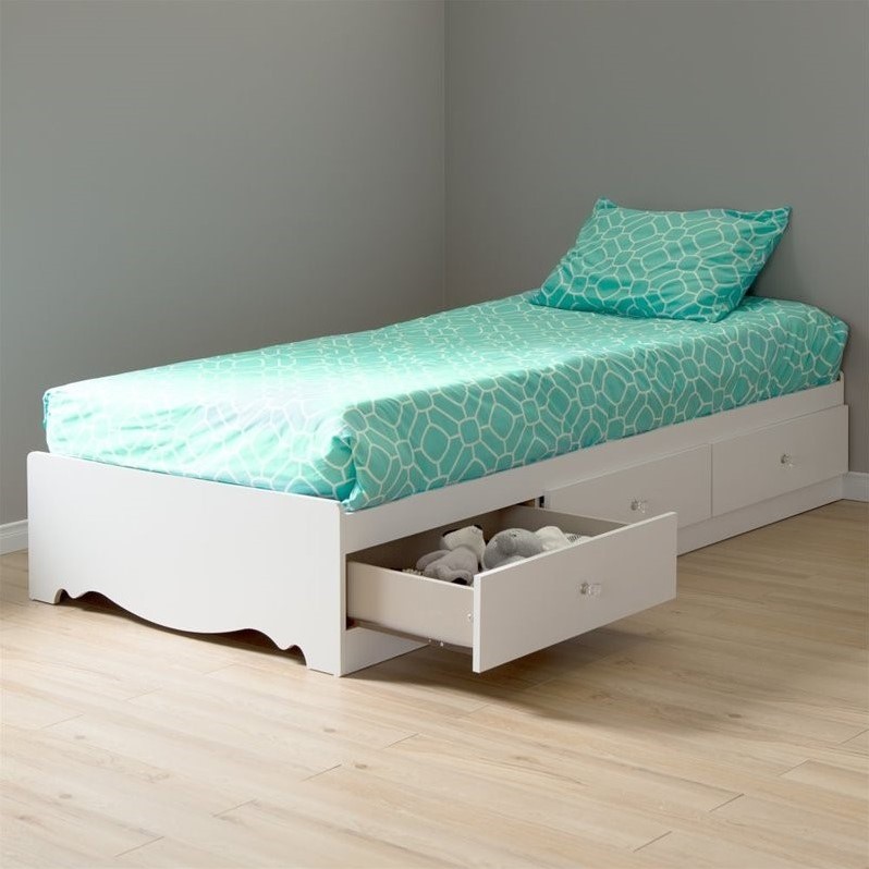 South Shore Crystal Twin Mates Storage Frame Only Pure White Finish Bed