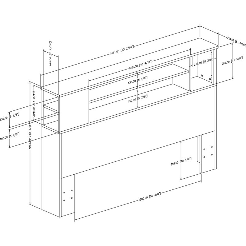 South Shore Reevo FullQueen Bookcase Headboard in Soft Gray 10582