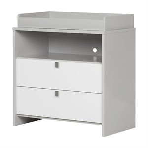 south shore cookie 2 drawer changing table in soft gray and pure white