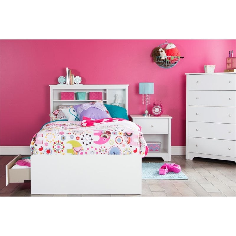 South Shore Laminated Particleboard Twin Mates Bed in Pure White