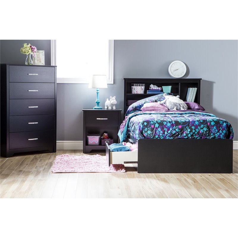 South Shore Twin Mates Bed in Pure Black