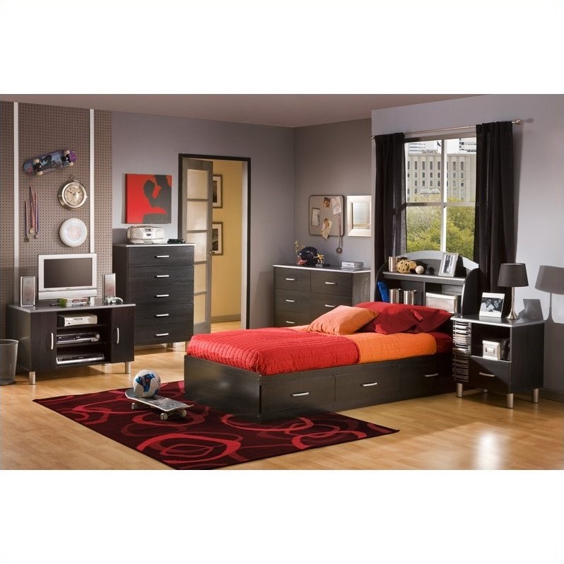 South Shore Cosmos Kids Twin Mates Bed Frame Only In Black Onyx Charcoal