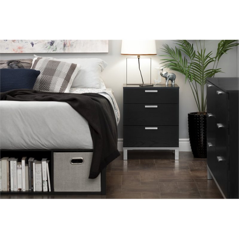 South Shore Flexible 2 Drawer Nightstand In Black Oak 10307